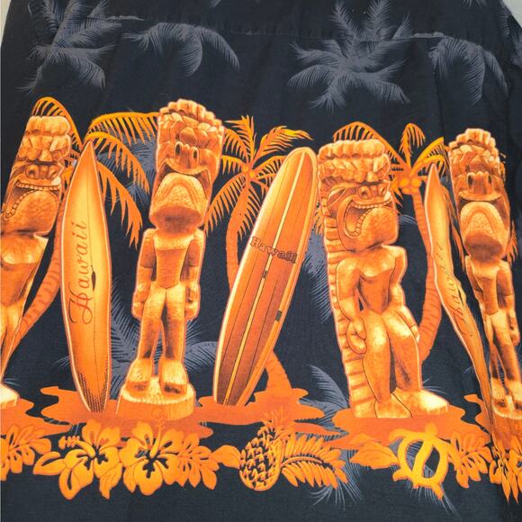Favant Mens L Hawaiian Shirt Button Up Tiki Statues Surfboards Beach Vacation - Picture 6 of 12